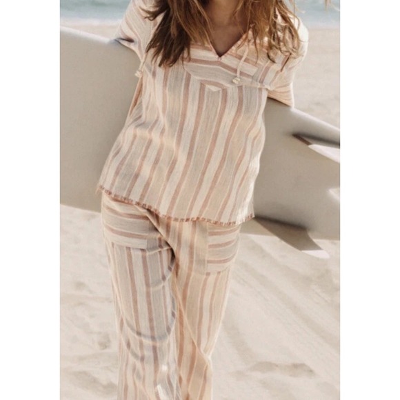 Faherty Day Tripper Beach Pants Pink Beige Stripe...